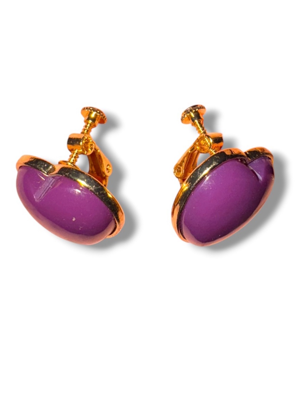 Gold-Trim Purple Heart Stud Earrings - Women Jewelry - Picture 3 of 6